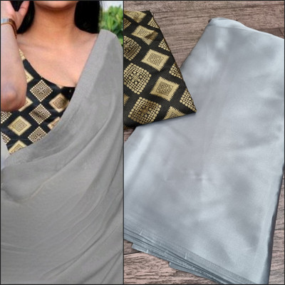 Arpita Fashion Solid/Plain Bollywood Pure Silk Saree(Grey)
