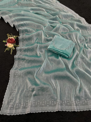Jennyfab Embellished Bollywood Jimmy choo Saree(Light Blue)