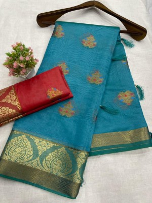 ASHTA Woven Kanjivaram Organza, Pure Silk Saree(Blue)