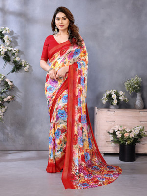 Vichitra Printed Bollywood Chiffon Saree(Multicolor)