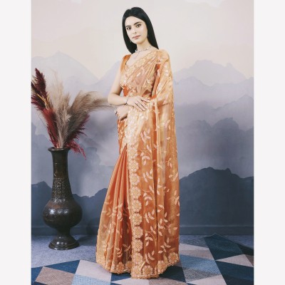 Moon Queen Embroidered Bollywood Organza Saree(Orange)