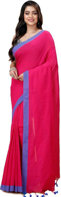 HouseOfCommon Solid/Plain Tant Handloom Pure Cotton Saree(Red)