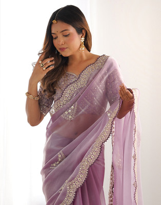 Samah Embroidered Bollywood Organza Saree(Purple)