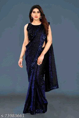DCTEXFAB Floral Print Bollywood Lycra Blend Saree(Blue)