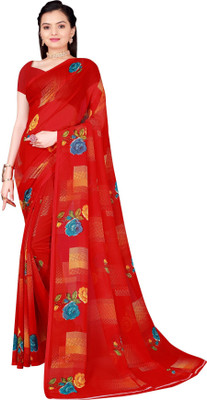 Suali Printed Daily Wear Georgette Saree(Red)