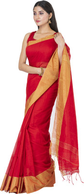 SAYAN CREATION Self Design Handloom Cotton Silk Saree(Red)