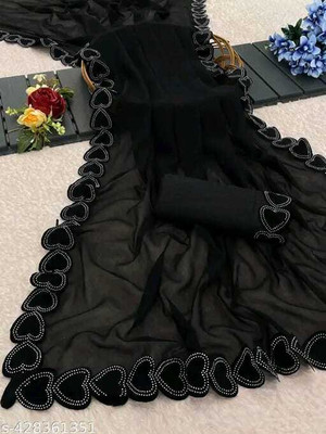 Sayal Creation Self Design Bollywood Georgette Saree(Black)