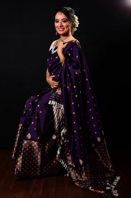Pridivu Woven Mekhela Chador Cotton Silk, Art Silk Saree(Purple)