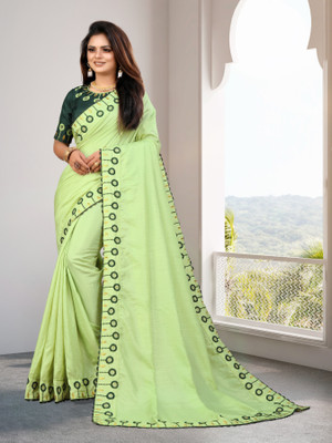 VARNI DESIGNER HUB Embroidered Bollywood Silk Blend Saree(Light Green)