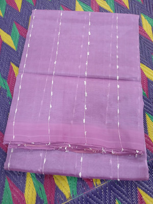 GRUHA LAKHSMI SAREES Striped Mangalagiri Handloom Cotton Silk, Jute Silk Saree(Purple, Cream)