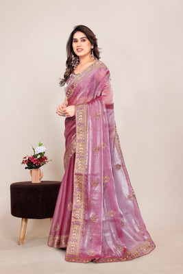 KHRITI FAB Embroidered Bollywood Jimmy choo Saree(Purple)