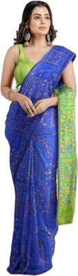 SANVISAREE Printed Handloom Cotton Silk Saree(Blue)