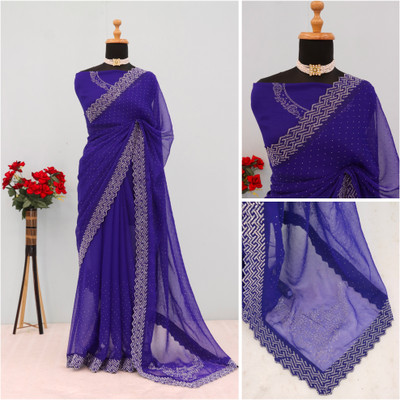 VarniRaaj Fashion Embellished Bollywood Organza Saree(Light Blue)