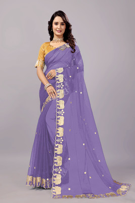 SROLY Embroidered Bollywood Net Saree(Purple)