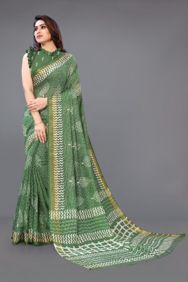 MIRCHI FASHION Printed, Blocked Printed Daily Wear Cotton Blend Saree(Green, Cream)