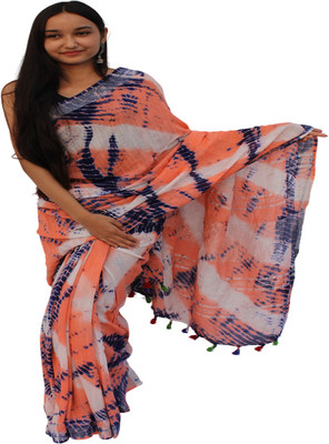 saumya design studio Self Design Handloom Cotton Linen Saree(Orange)