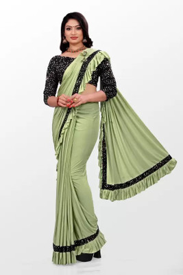 Suali Embellished, Solid/Plain Bollywood Lycra Blend Saree(Light Green)