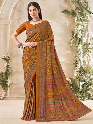 Divastri Printed Bollywood Crepe Saree(Orange)