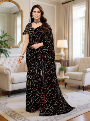 SmittenSmit Printed Bollywood Georgette Saree(Black)