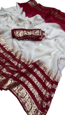 Stylish Sarees Self Design Bollywood Viscose Rayon, Georgette Saree(White, Red)