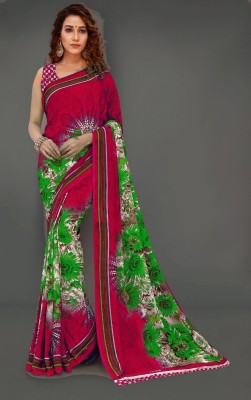 Blue Wish Printed Daily Wear Georgette Saree(Red, Green)