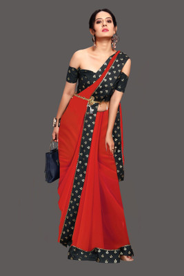 Georgette Saree Embellished, Solid/Plain Daily Wear Georgette Saree(Red)