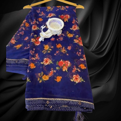 AGV Printed Bandhani Chiffon Saree(Dark Blue)
