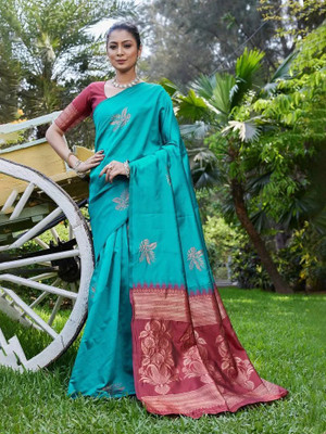 Shatayu Printed Bollywood Chiffon Saree(Blue, Maroon)