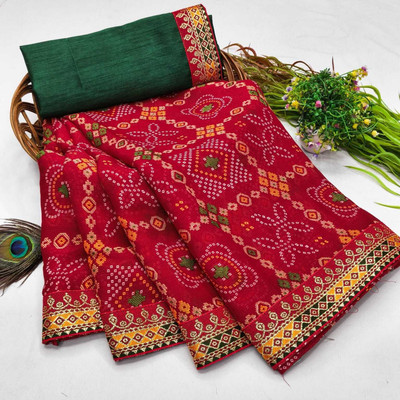 Diva Printed Bandhani Georgette Saree(Red)