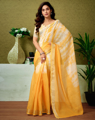 Divastri Digital Print, Floral Print, Printed Bollywood Linen Saree(Yellow)