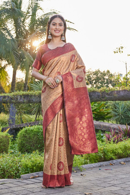 MANJULA SAREE Woven Banarasi Cotton Silk Saree(Beige)