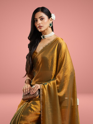 Croza Temple Border Bollywood Jimmy choo Saree(Gold)