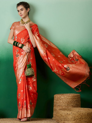 Suha Woven Banarasi Art Silk Saree(Orange)