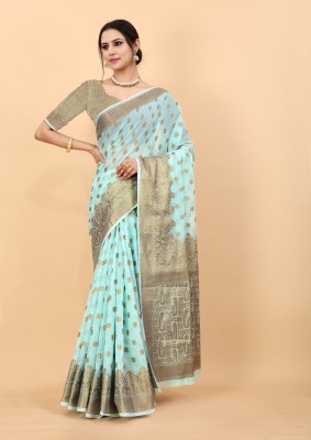 JAY DHWARIKADHISH Woven Banarasi Cotton Silk Saree(Light Blue)