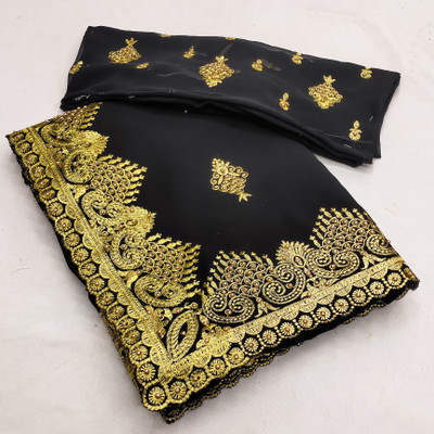 KHRITI FAB Embroidered, Floral Print Bollywood Georgette Saree(Black)