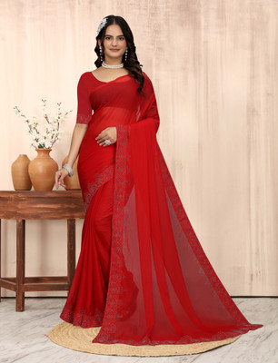DHRAM CREATION Embellished Bollywood Georgette Saree(Red)
