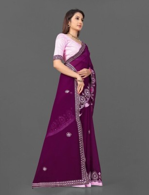 zili Embroidered Daily Wear Georgette Saree(Purple)