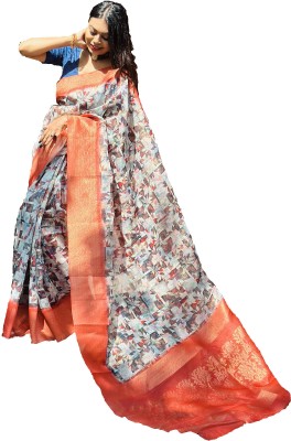 Thrift Fashion Digital Print Bollywood Jacquard Saree(Multicolor)