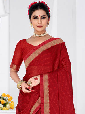 Sareemall Printed Bollywood Chiffon Saree(Red)