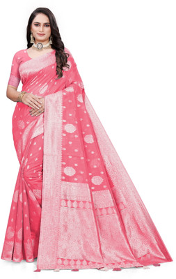Shalik Woven Banarasi Cotton Silk Saree(Pink)