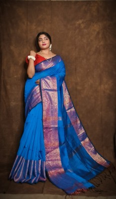 GARAI BROTHERS Self Design Handloom Cotton Silk Saree(Blue)