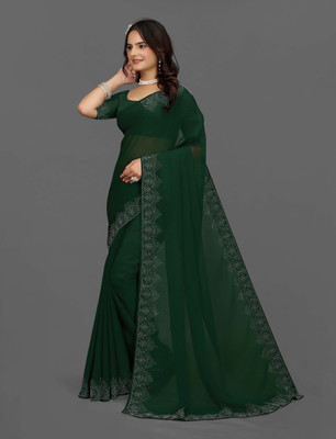 Harbhole Lace Border Printed Bollywood Georgette Saree(Green)