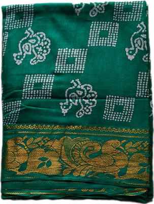 Traditional cotton sarees Geometric Print, Embellished Chinnalapattu Cotton Blend Saree(Green)