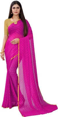 Desi Style Embellished Bollywood Velvet, Chiffon Saree(Pink)