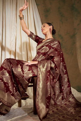 Sangria Self Design Banarasi Art Silk Saree(Maroon)