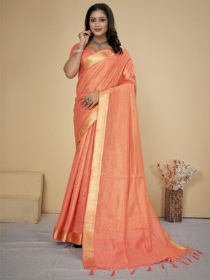 Tasrika Embellished Bollywood Cotton Silk Saree(Orange, Pink)
