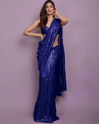 shyamlata Embroidered, Embellished Bollywood Georgette Saree(Blue)