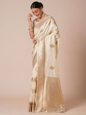 ANOUK Woven Banarasi Silk Blend Saree(Cream)