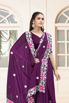 ViTRAG Fashion Embroidered Bollywood Georgette Saree(Purple)