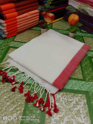 GOURAB HANDLOOM Self Design Handloom Cotton Blend Saree(White)